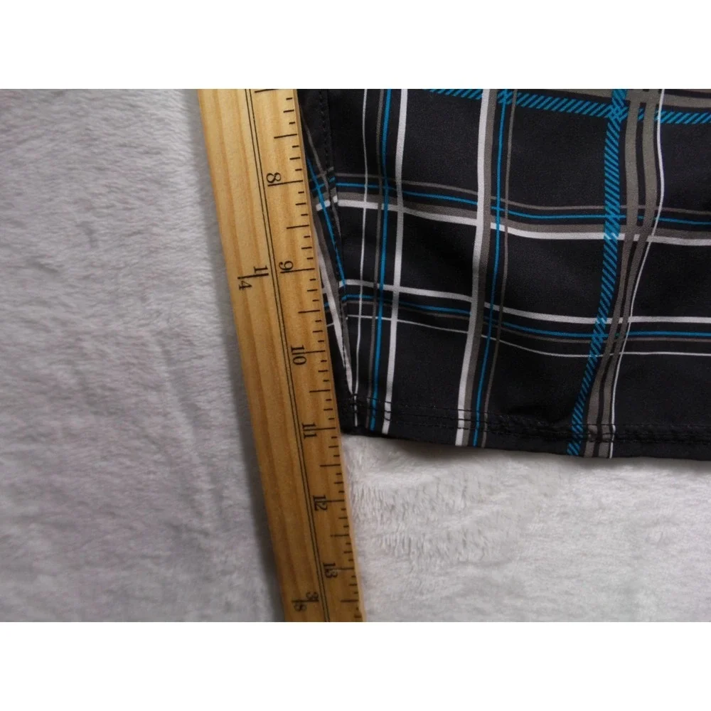 Quiksilver Shorts Mens 33‎ Black Plaid Stretch Boardshorts Pocket Drawstring